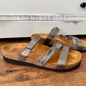 Naot Columbus Slide Sandal Mirror Gray Leather Women's Size 39 8